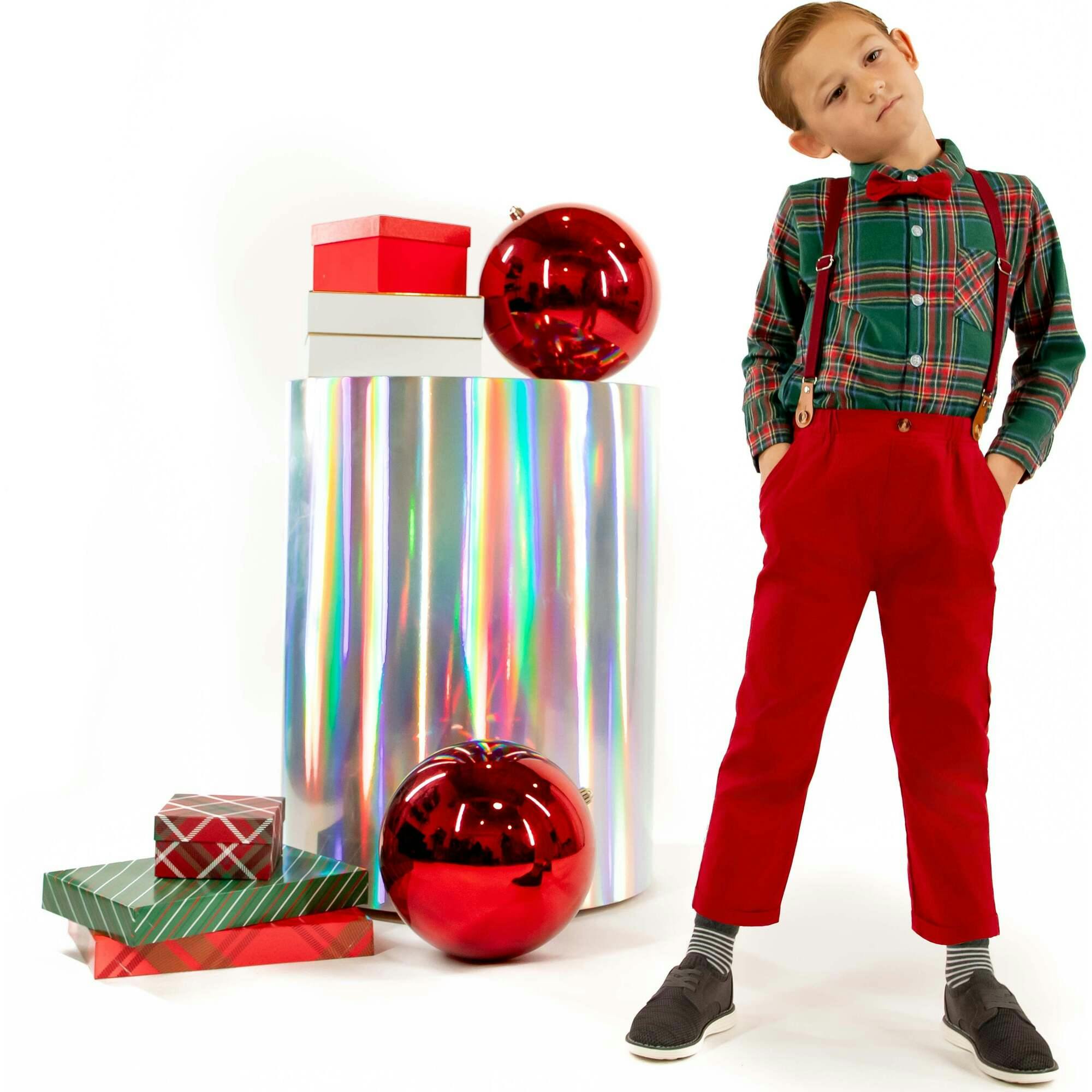 Jr Star Premium Child Festive Plaid Button Up and Bow Tie Set