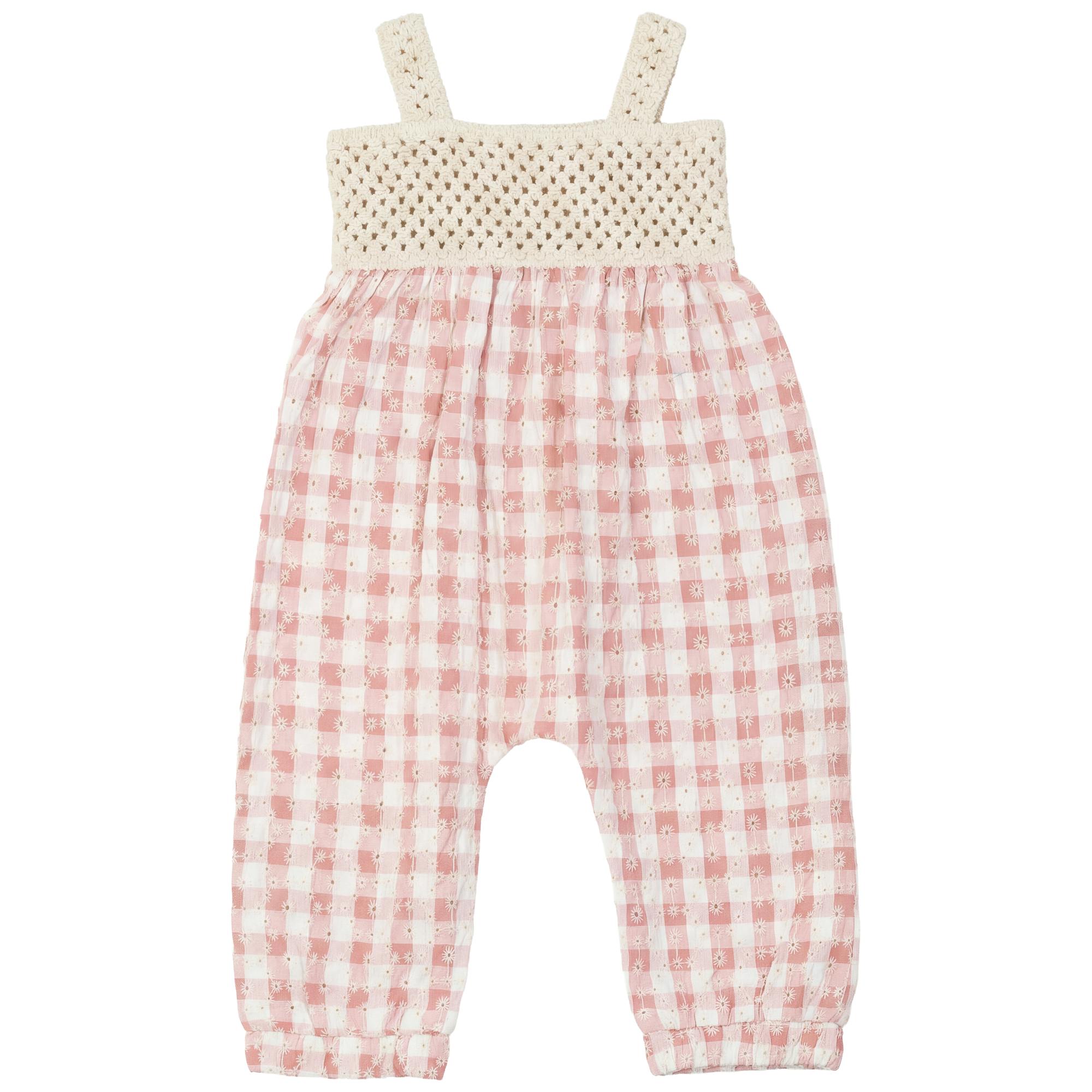 Checkered Embroidered Overall