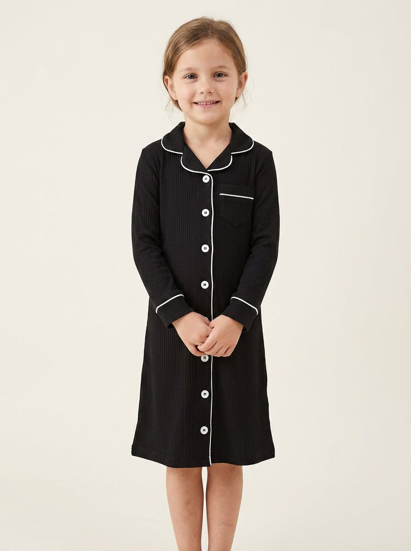 Year-Round Button down Ribbed Nightgown