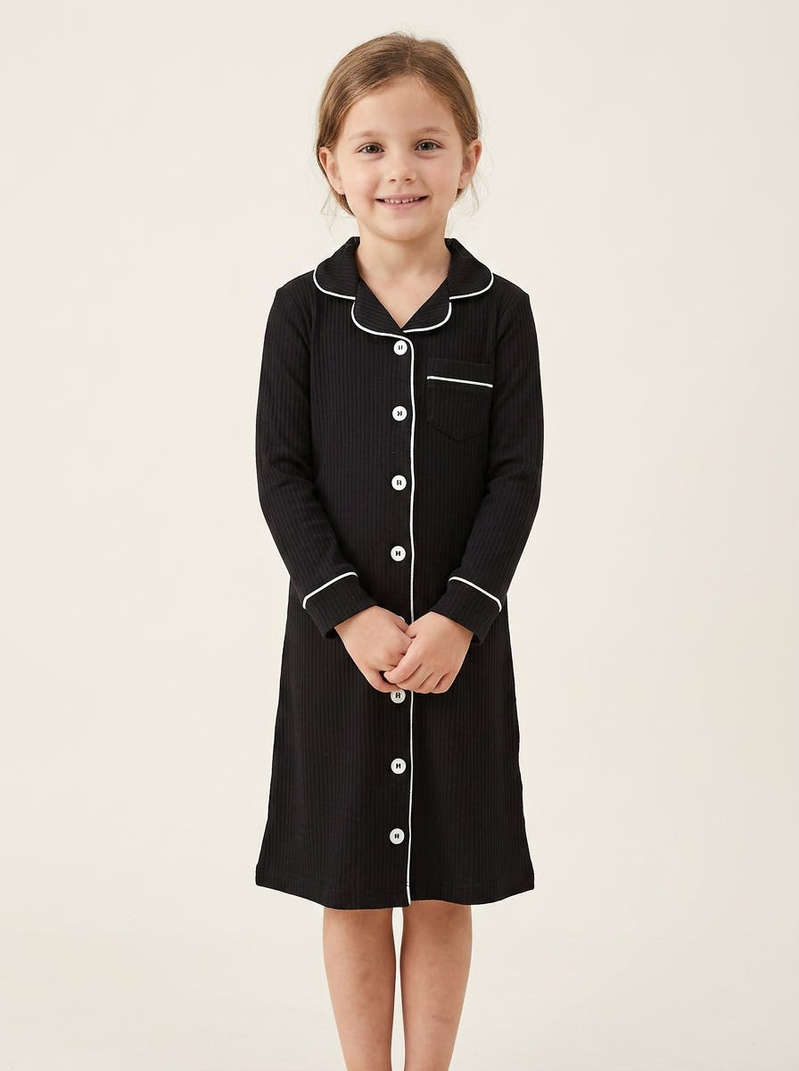 Year-Round Button down Ribbed Nightgown