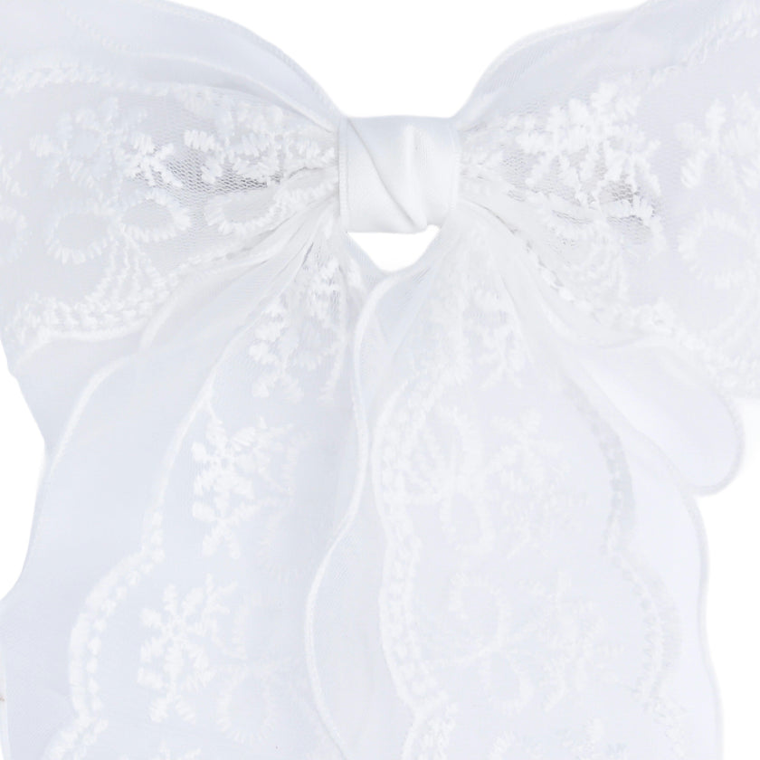 White Sheer Embroidered Organza Lace Hair Clip