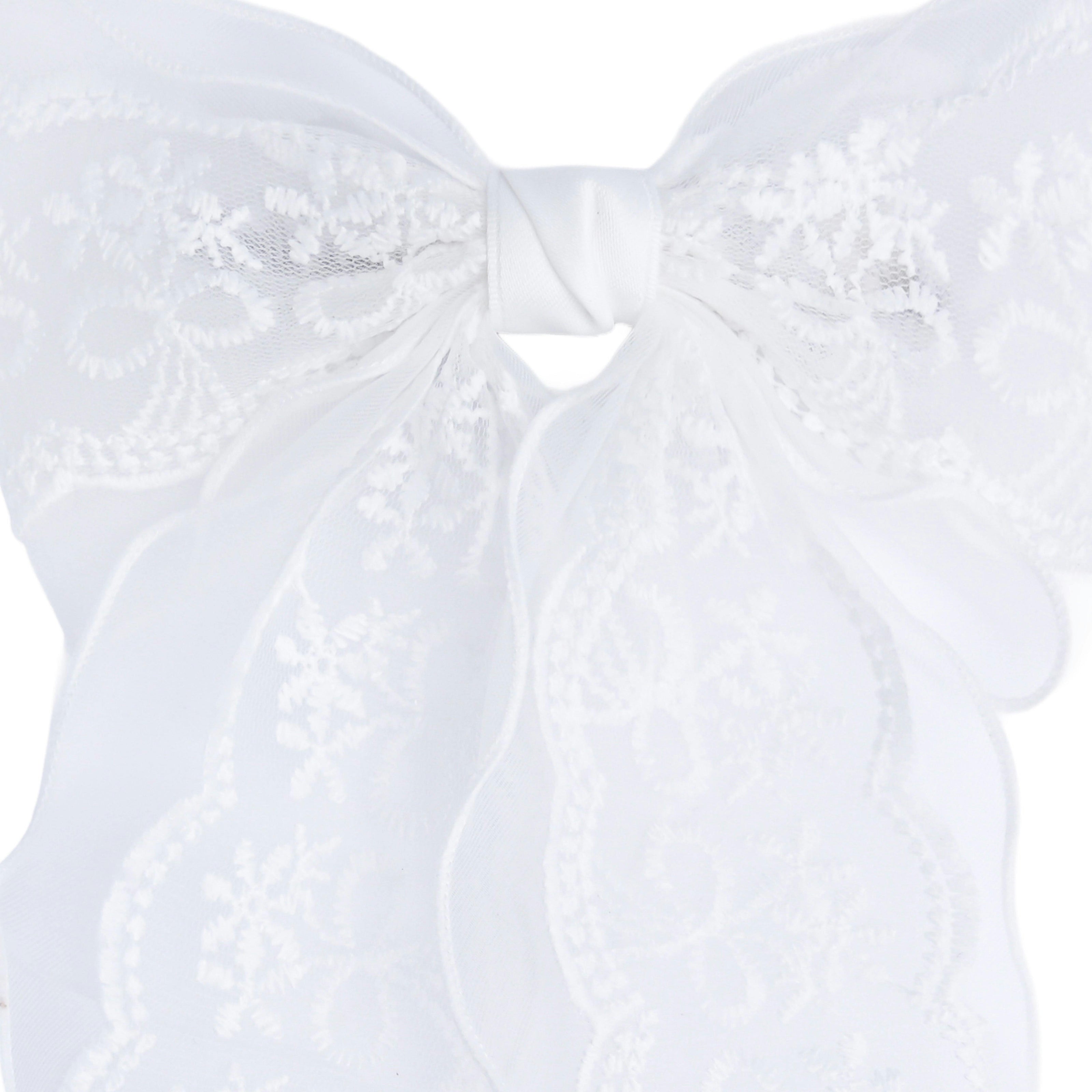 White Sheer Embroidered Organza Lace Hair Clip