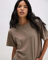 Womens Relaxed Crop Tee - Pigment Dye Jersey - Warm Grey