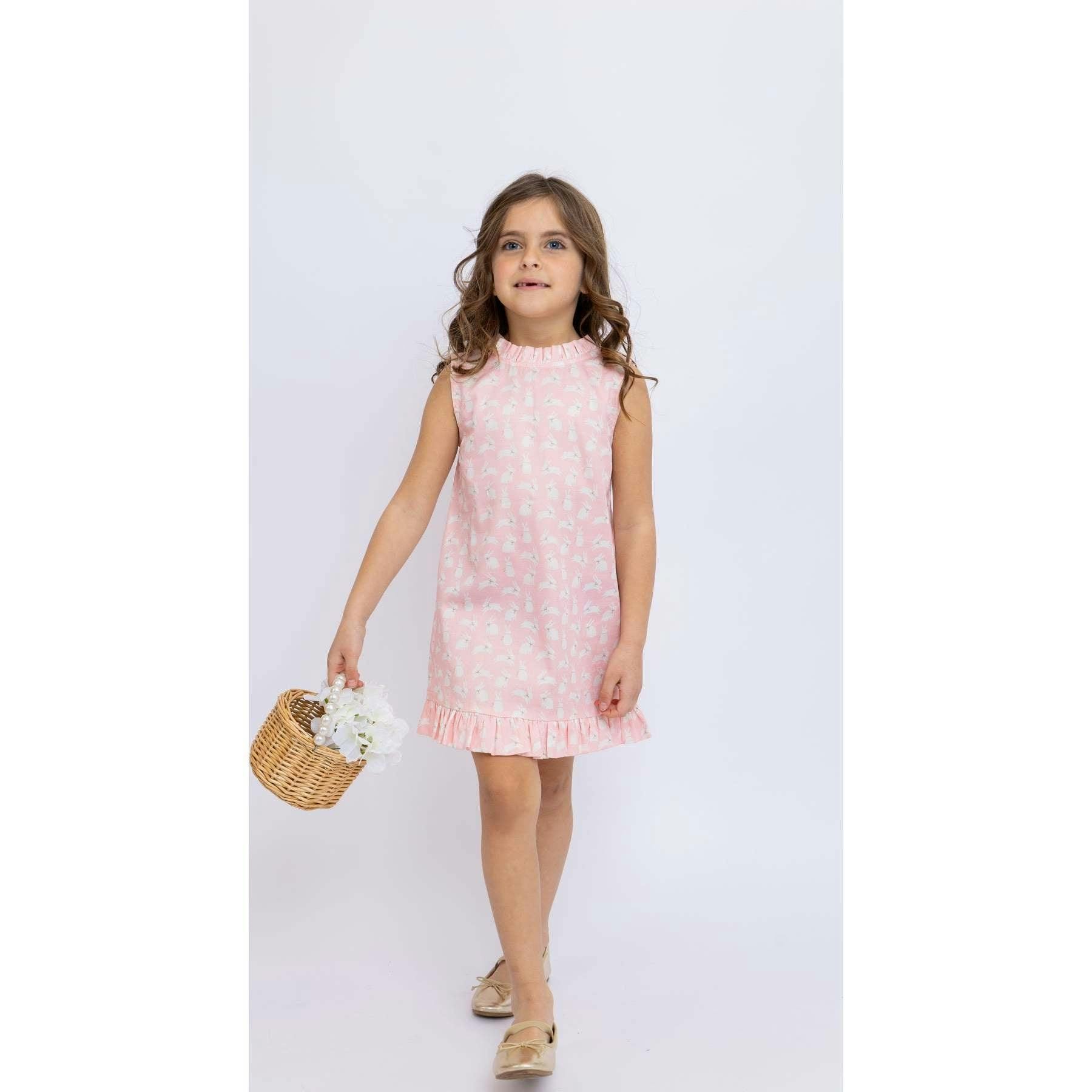 Pink Bunnies Shift Dress with Back Bow