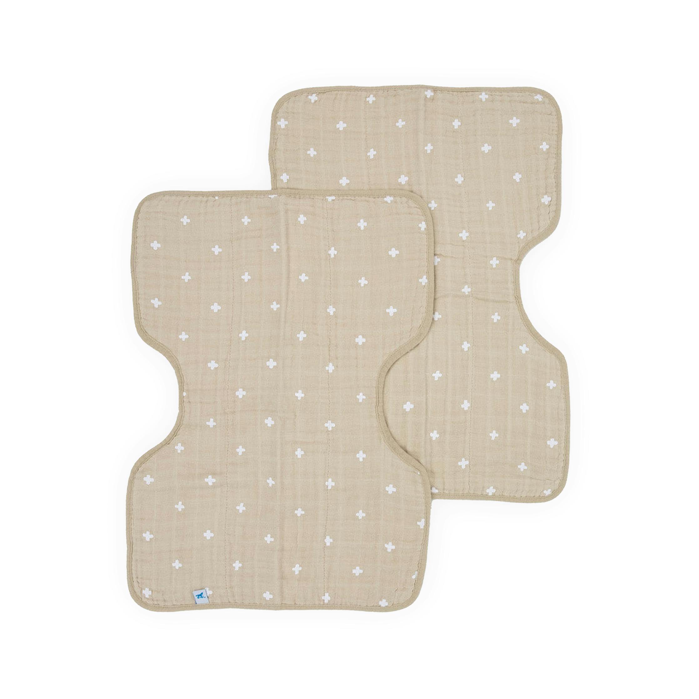 Cotton Muslin Burp Cloth 2 Pack - Taupe Cross