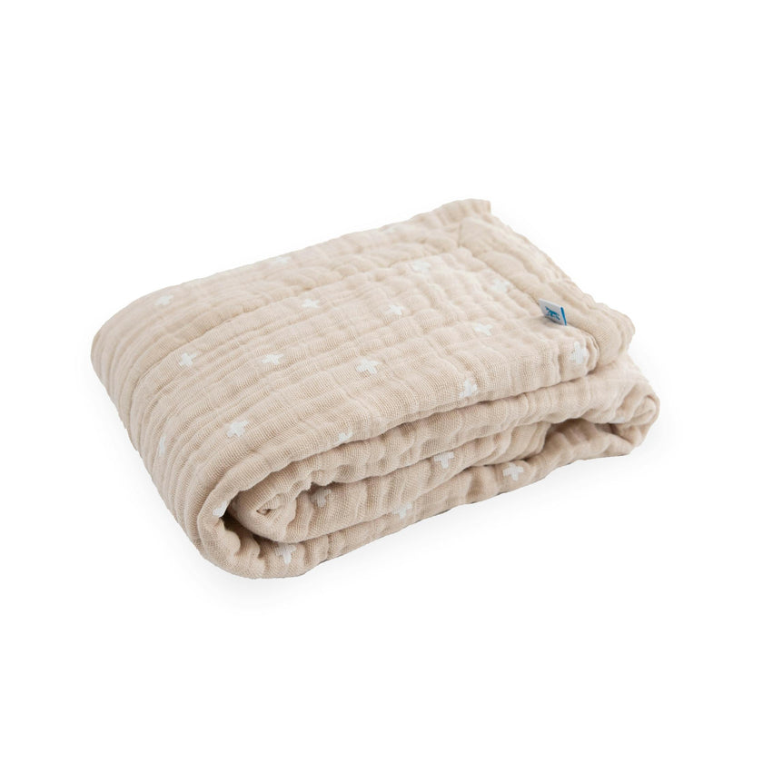 Cotton Muslin Baby Quilt - Taupe Cross