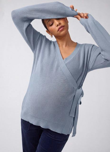 Ribbed Knit Crossover Maternity Nursing Cardigan