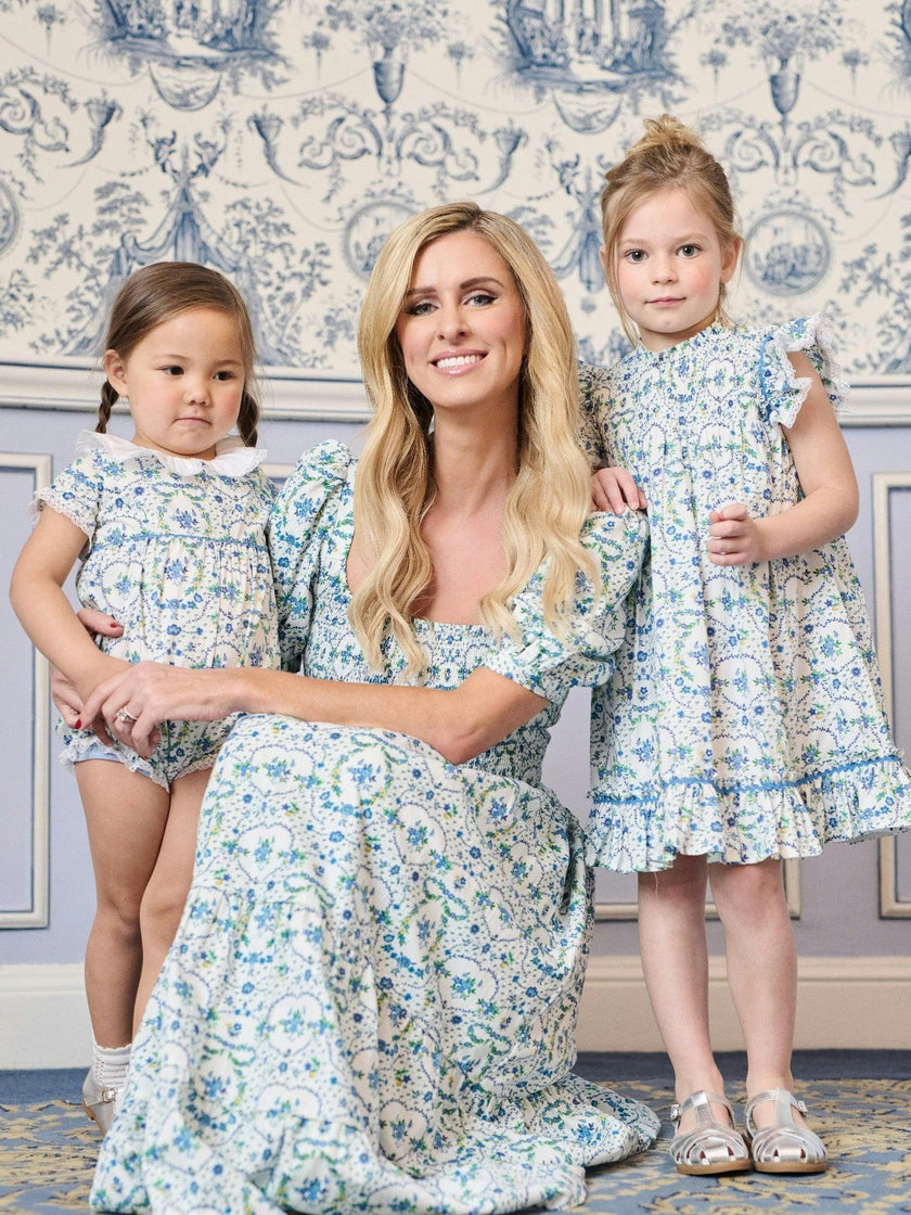 Nicky Hilton x La Coqueta Blue Bow Floral Lily-Grace Baby Girl Romper
