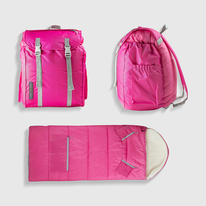 Sleep-n-pack: Packable Sleeping Bag, Big Kid 7-12+ yrs - Hibiscus Pink/Coconut Sherpa