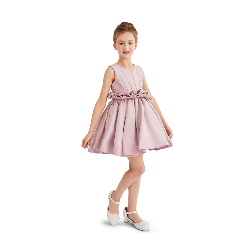 Purple Luminara Ruffle Waist Formal Dress