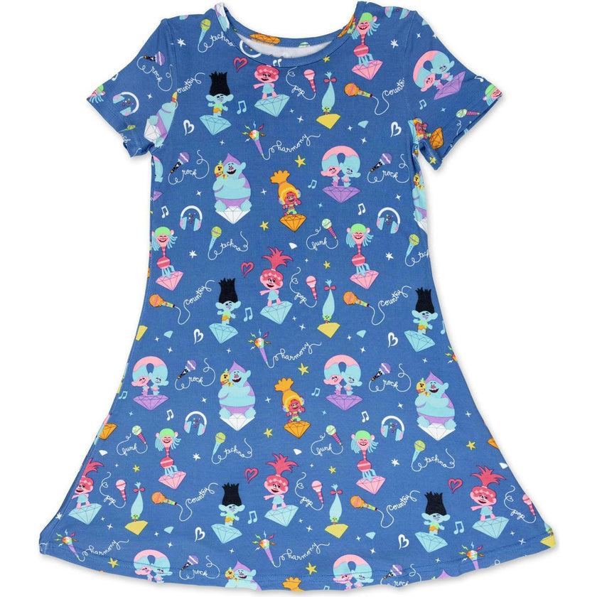 Trolls Music Bamboo Girls' Short Sleeve Dress