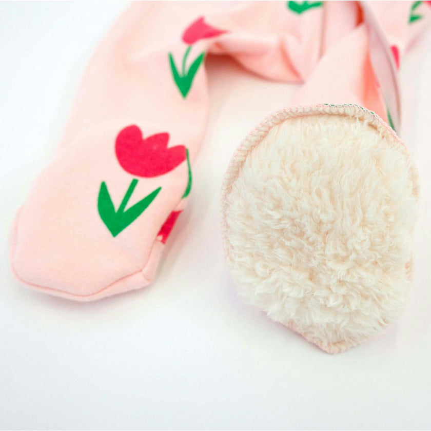 Cotton Candy Pink Tulips Print Zipper Footie