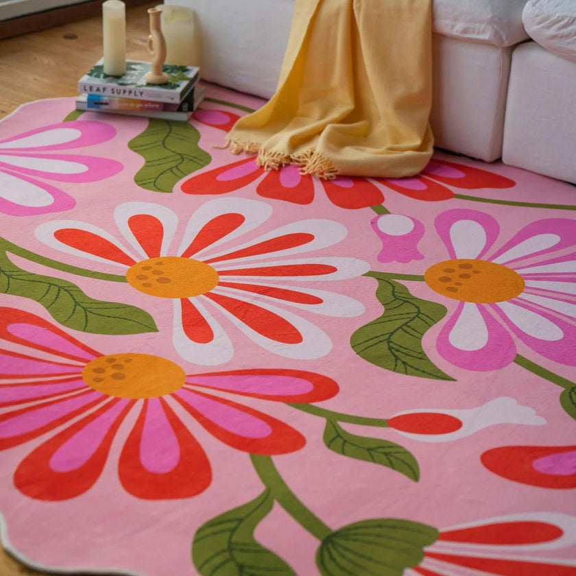 Pink Base Pink Floral Wavy Rug by Jessica Miller