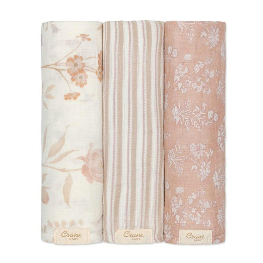 Violet Cotton Muslin Swaddle Blanket Set (Wildflower, Set of 3)