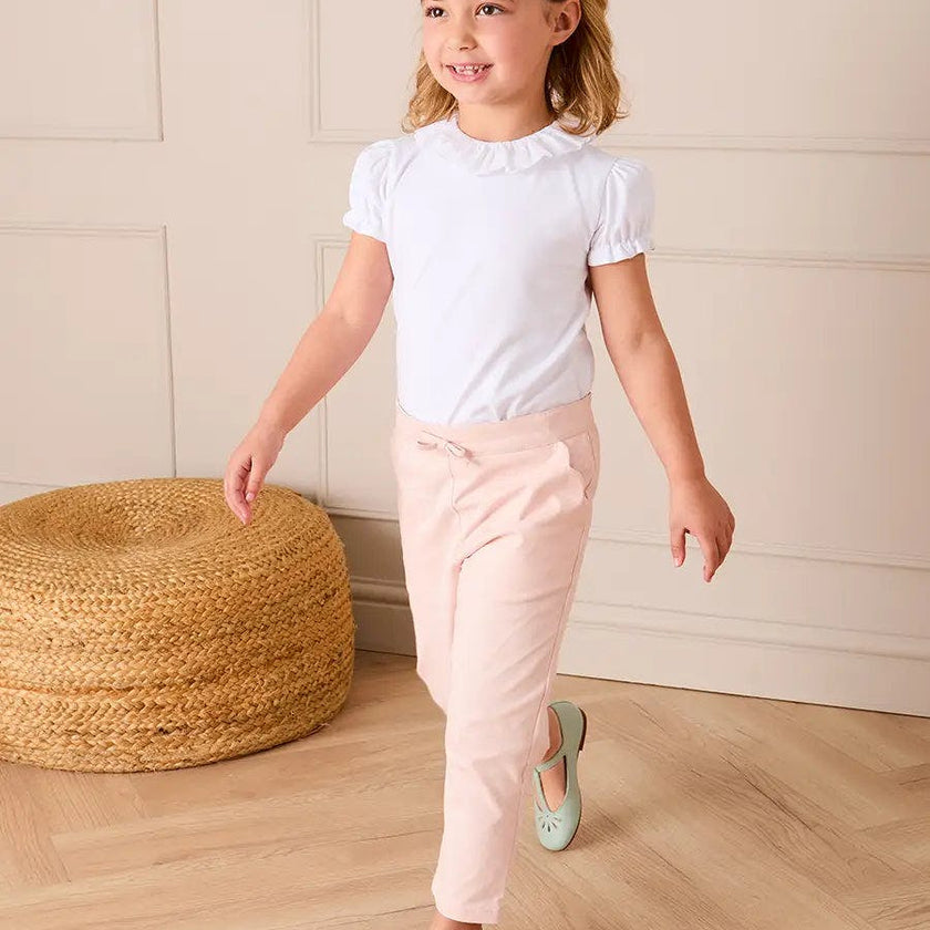 Scallop Edged Pocket Bow Detail Trousers in Baby Pink (18mths-4yrs)