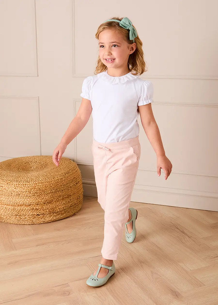 Scallop Edged Pocket Bow Detail Trousers in Baby Pink (18mths-4yrs)