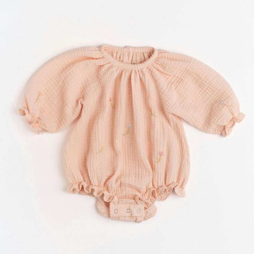 Gauze Romper in Embroidered Flowers