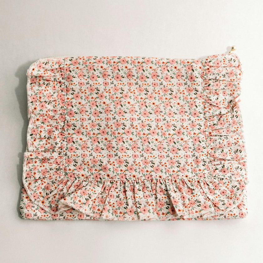 Rosebud Scatter Timeless Floral Ruffle Zipper Pouch