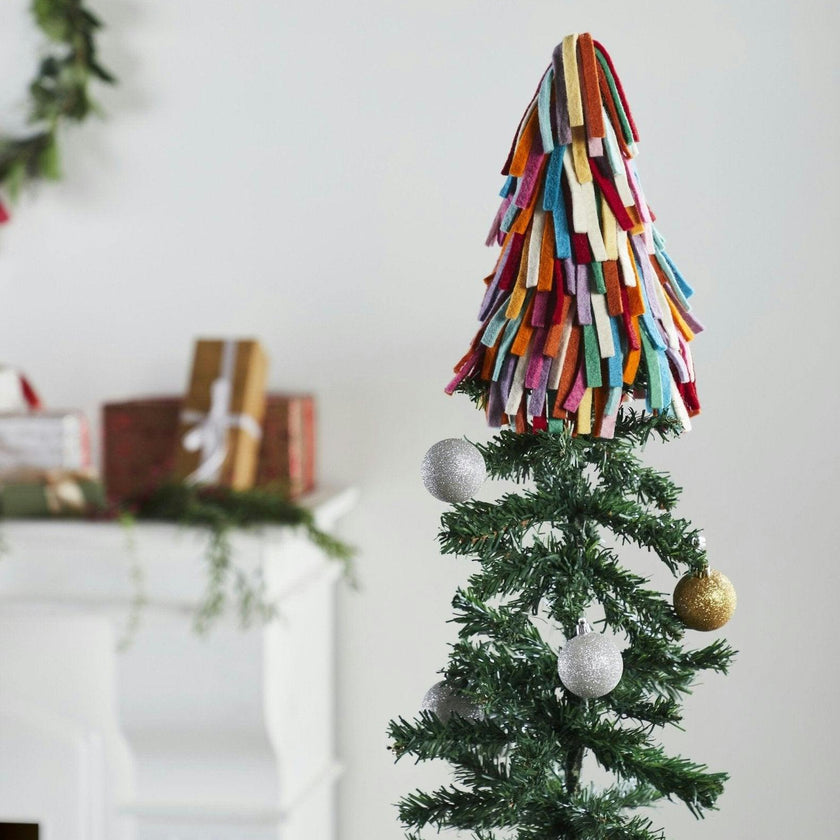 Handmade Hand Felted Wool Christmas Tree Topper - Multicolor Fringe Arcadia Home