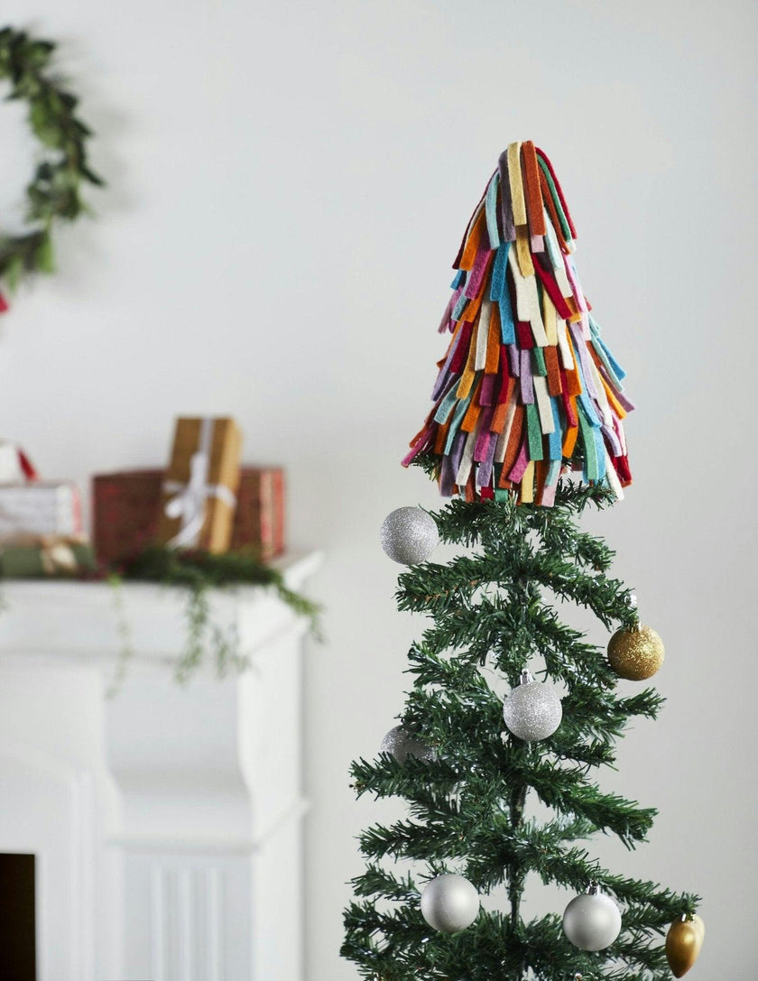 Handmade Hand Felted Wool Christmas Tree Topper - Multicolor Fringe