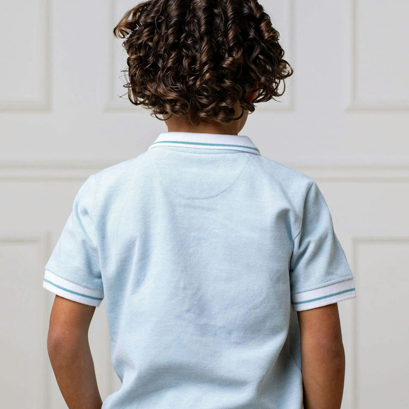 Organic Short Sleeve Knit Pique Polo Shirt, Blue