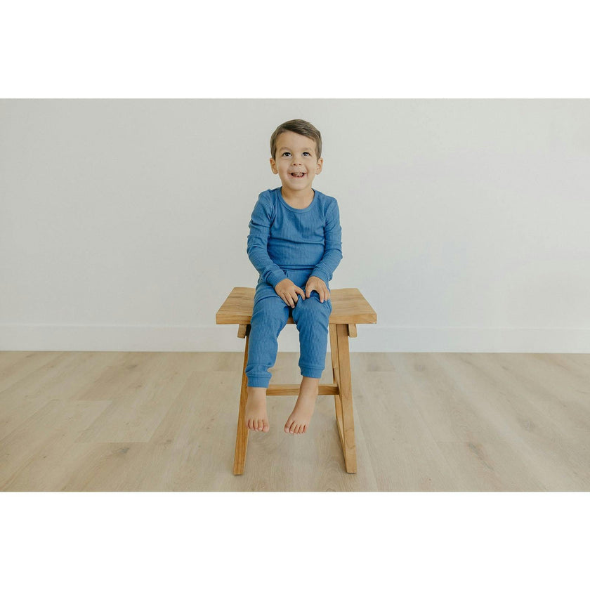 Indigo Rib Knit 2-Piece Long Sleeve Pajama Set