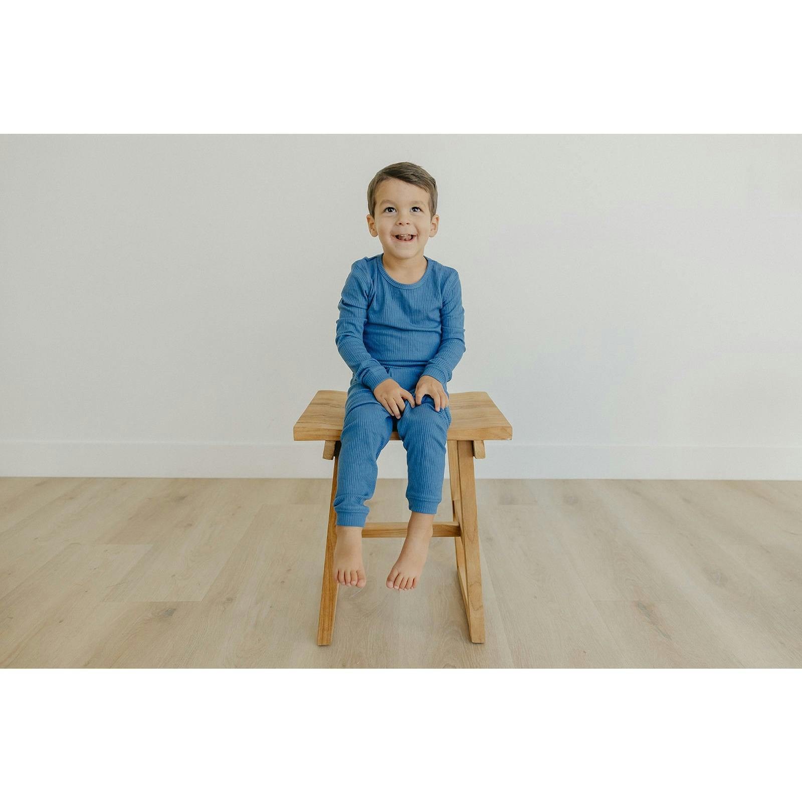 Indigo Rib Knit 2-Piece Long Sleeve Pajama Set