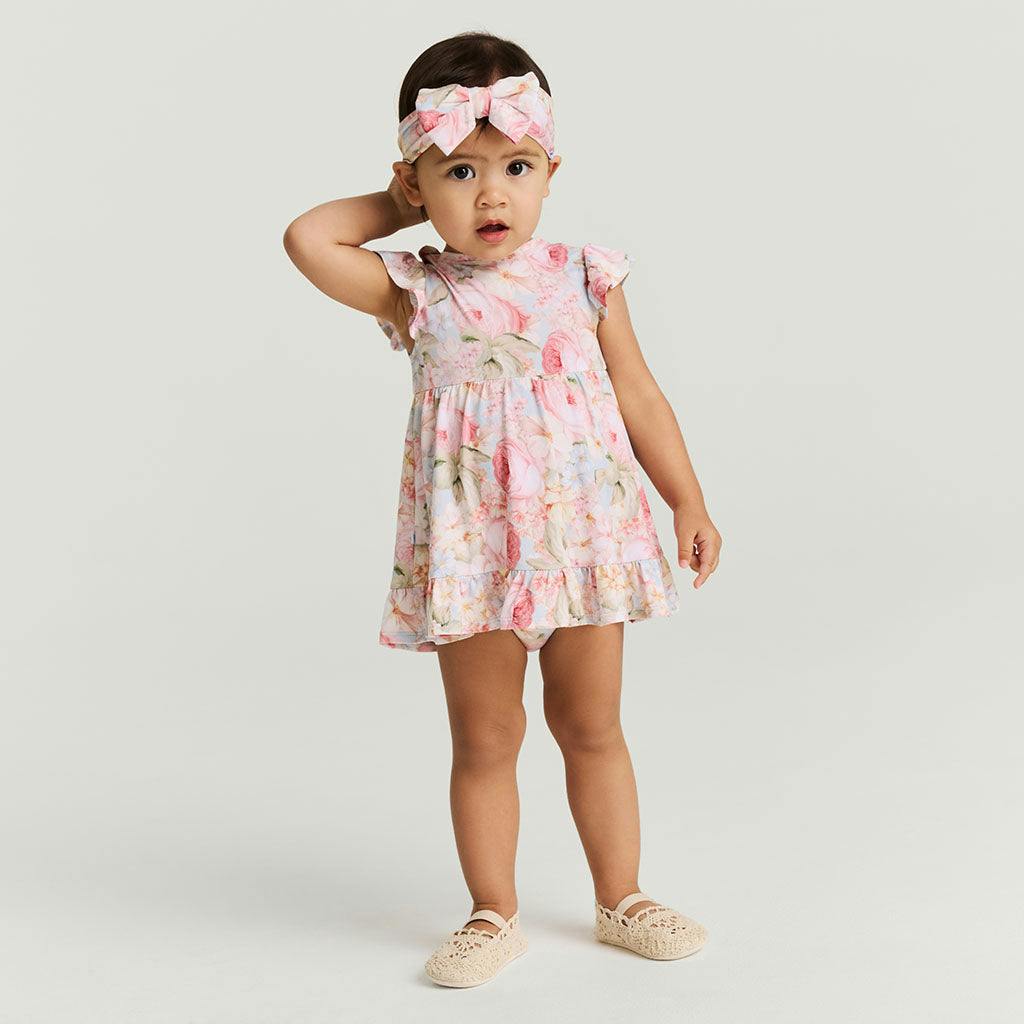 Rose Dreams Ruffled Twirl Bodysuit Dress
