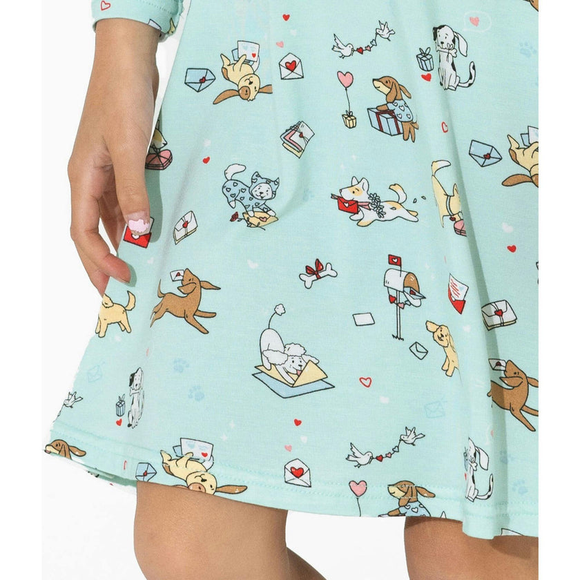 Valentines Pups Bamboo Girls' Long Sleeve Dress