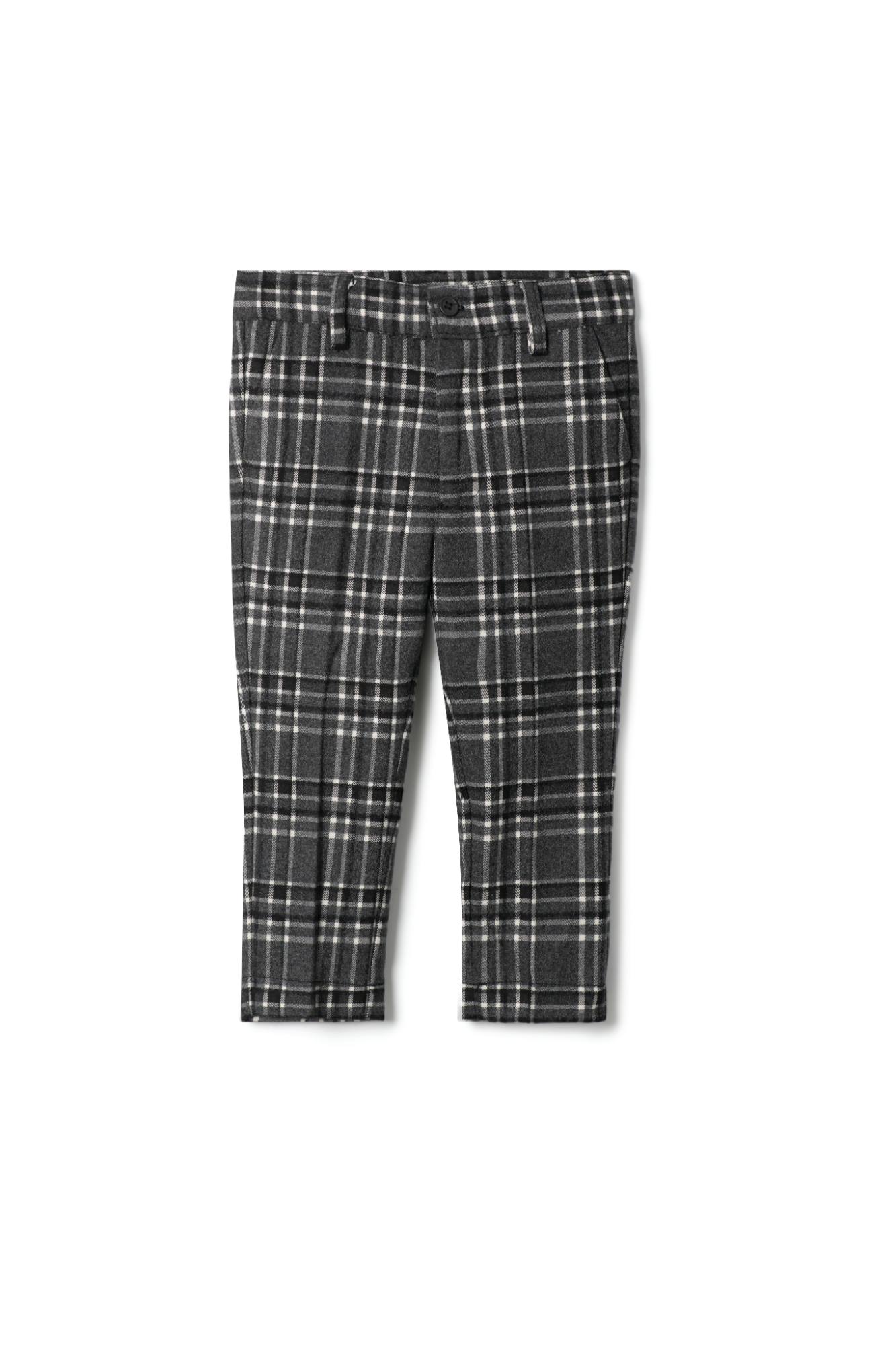Woven Plaid Adjustable Waist Zip Front Pants