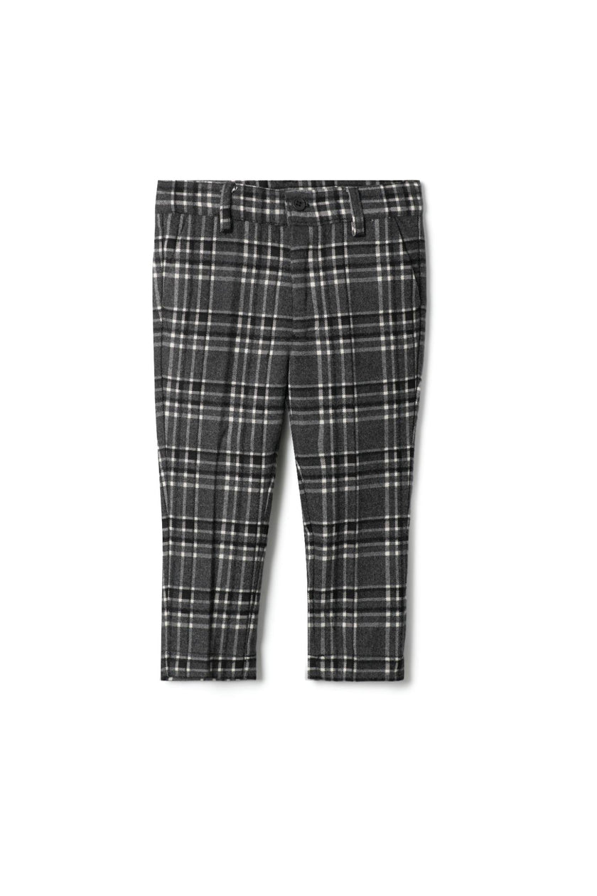 Woven Plaid Adjustable Waist Zip Front Pants