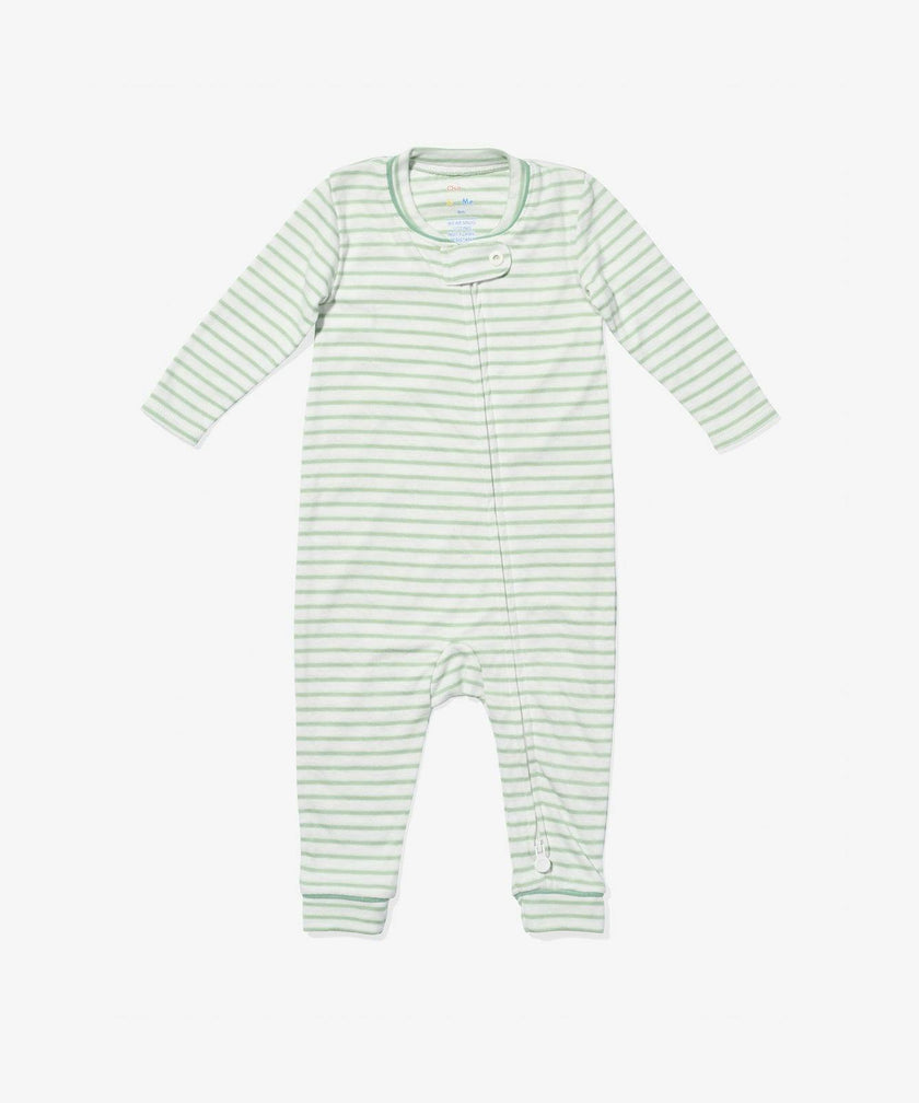 Ziggy Zip Romper, Dusty Seafoam Mini Stripe
