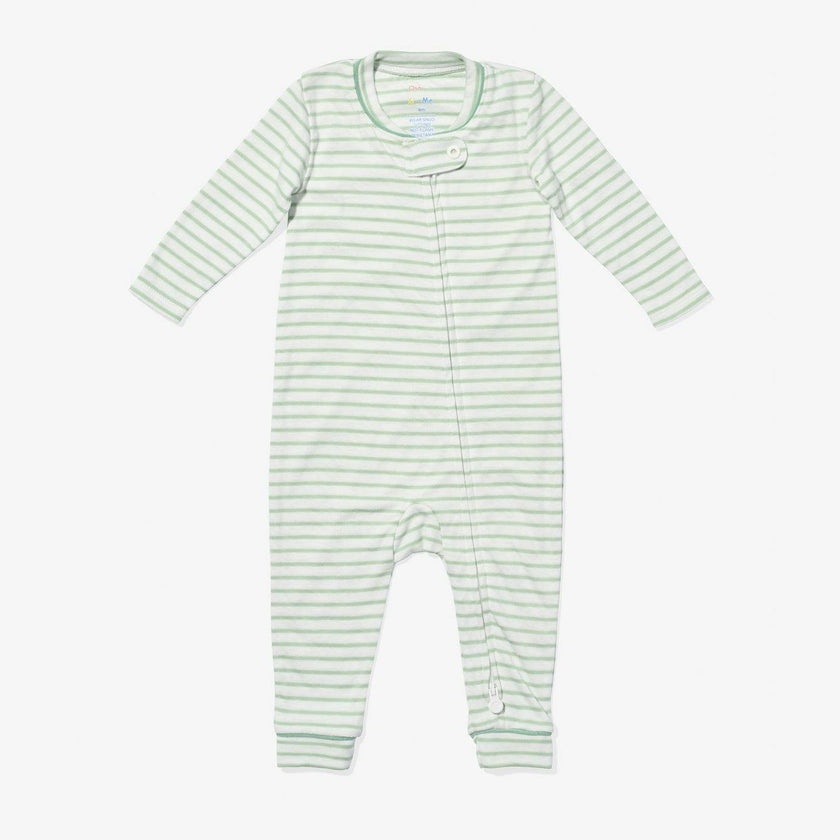 Ziggy Zip Romper, Dusty Seafoam Mini Stripe