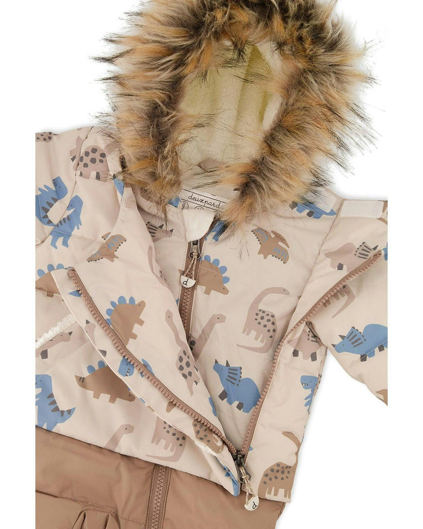 Baby Snug One Piece Snowsuit Adapted For Car Seats Blue Dinosaur Print