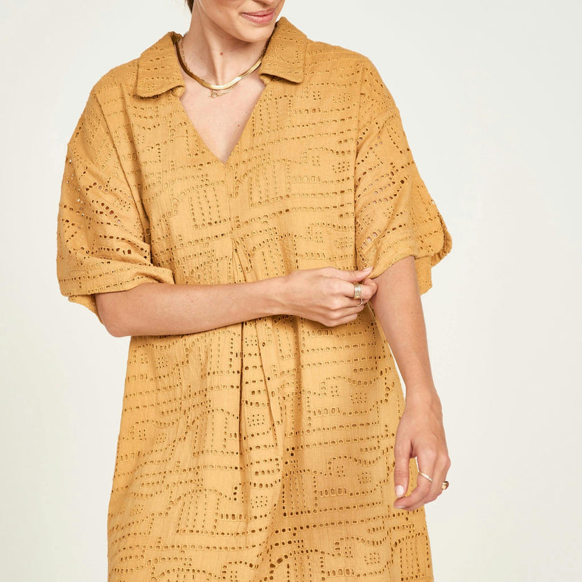 Lanai Popover Dress in Golden Eyelet