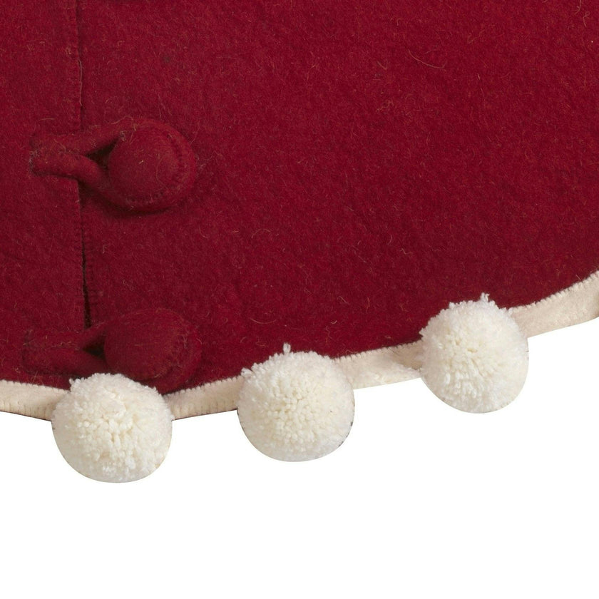 Handmade Christmas Tree Skirt Felt - Pom Poms Red 63" / 72"