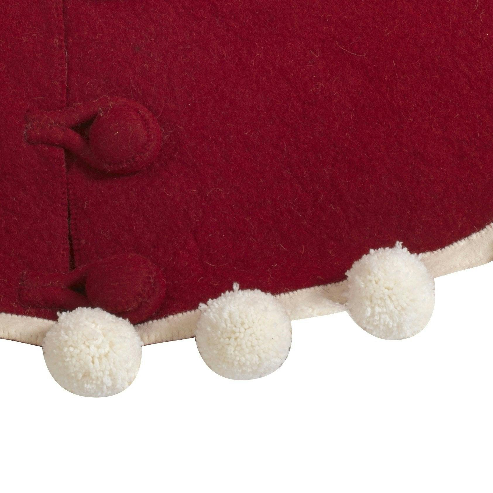 Handmade Christmas Tree Skirt Felt - Pom Poms Red 63