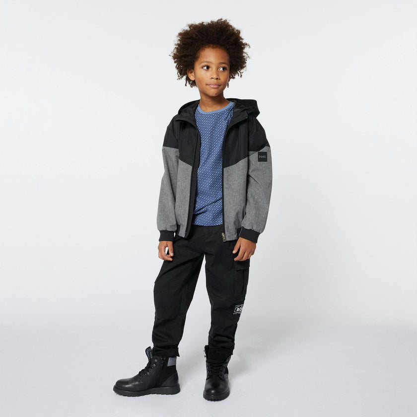 Black Chevron Hooded Windbreaker