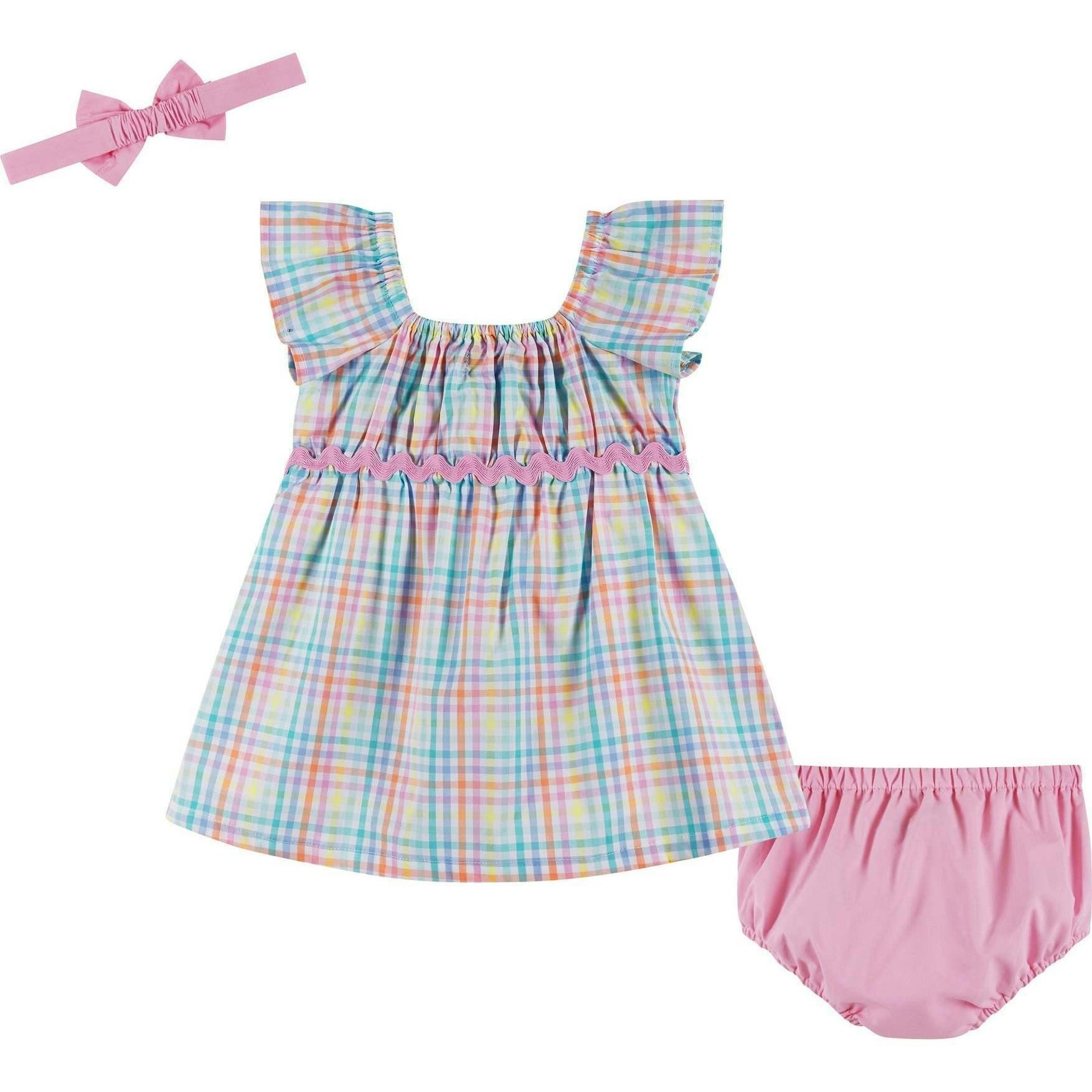 Infant Girls Plaid Dress Set | White Plaid