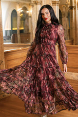 Madrigal Dress in Merlot Floral