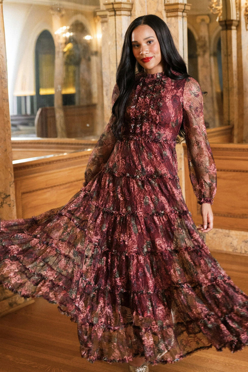 Madrigal Dress in Merlot Floral