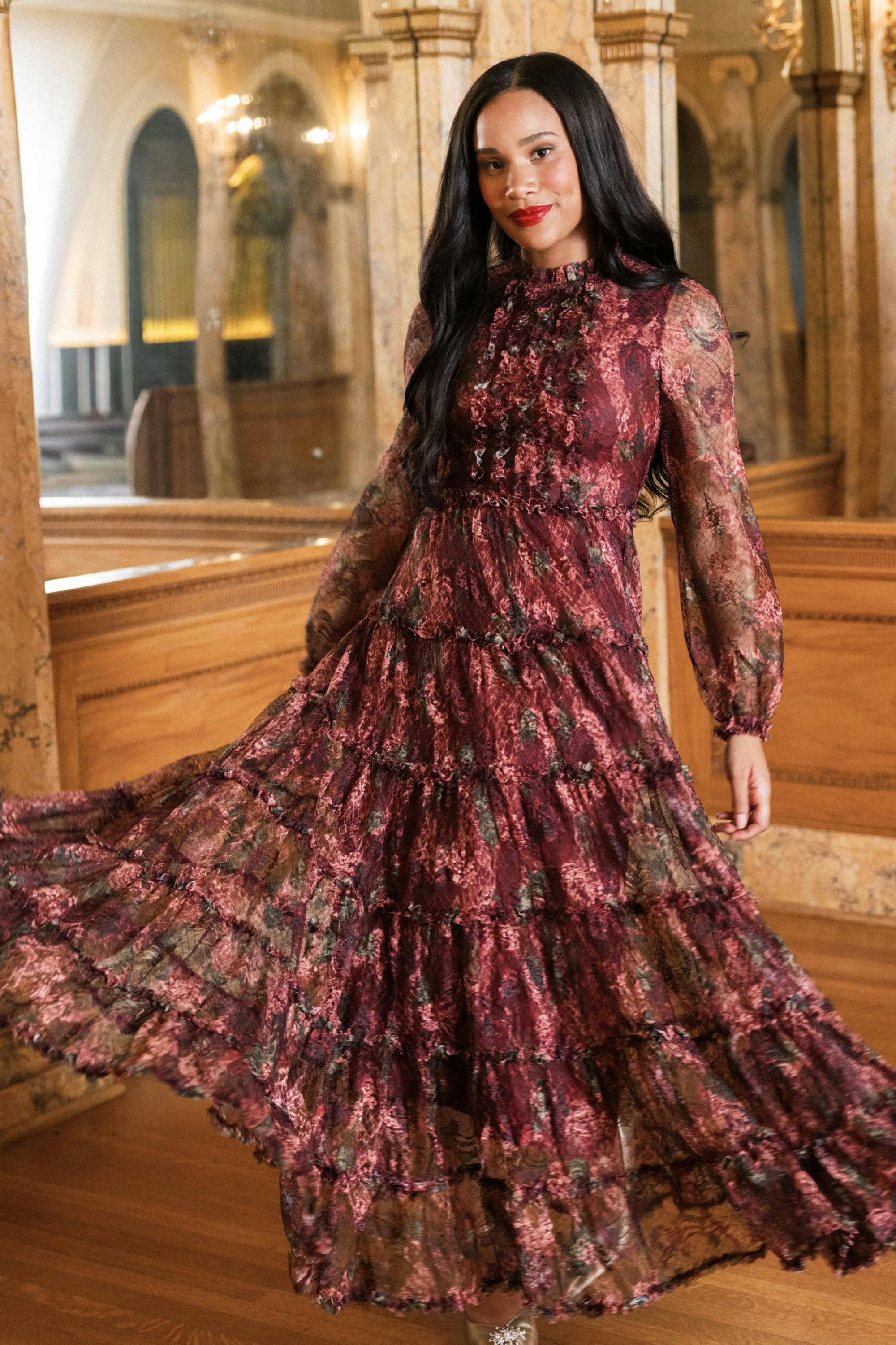 Madrigal Dress in Merlot Floral
