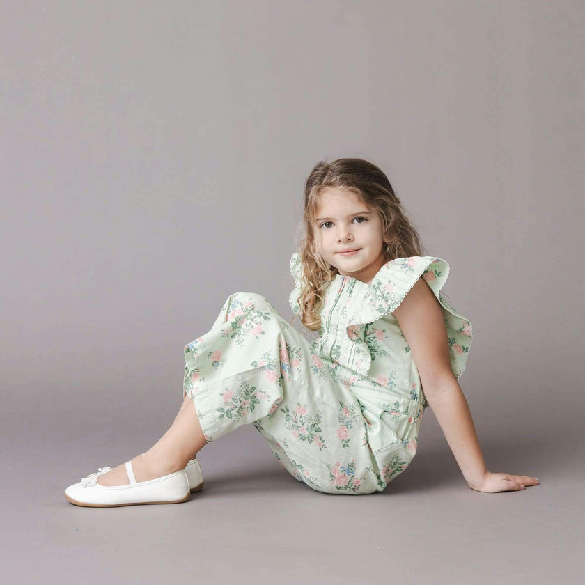 Organic Flutter Sleeve Sateen Jumpsuit, Green
