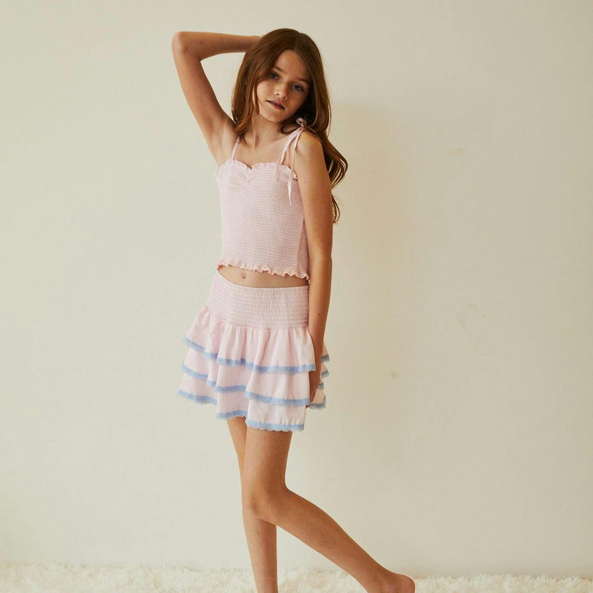 Gemma Pastel Pink Pin Strips Satin Mini Skirt