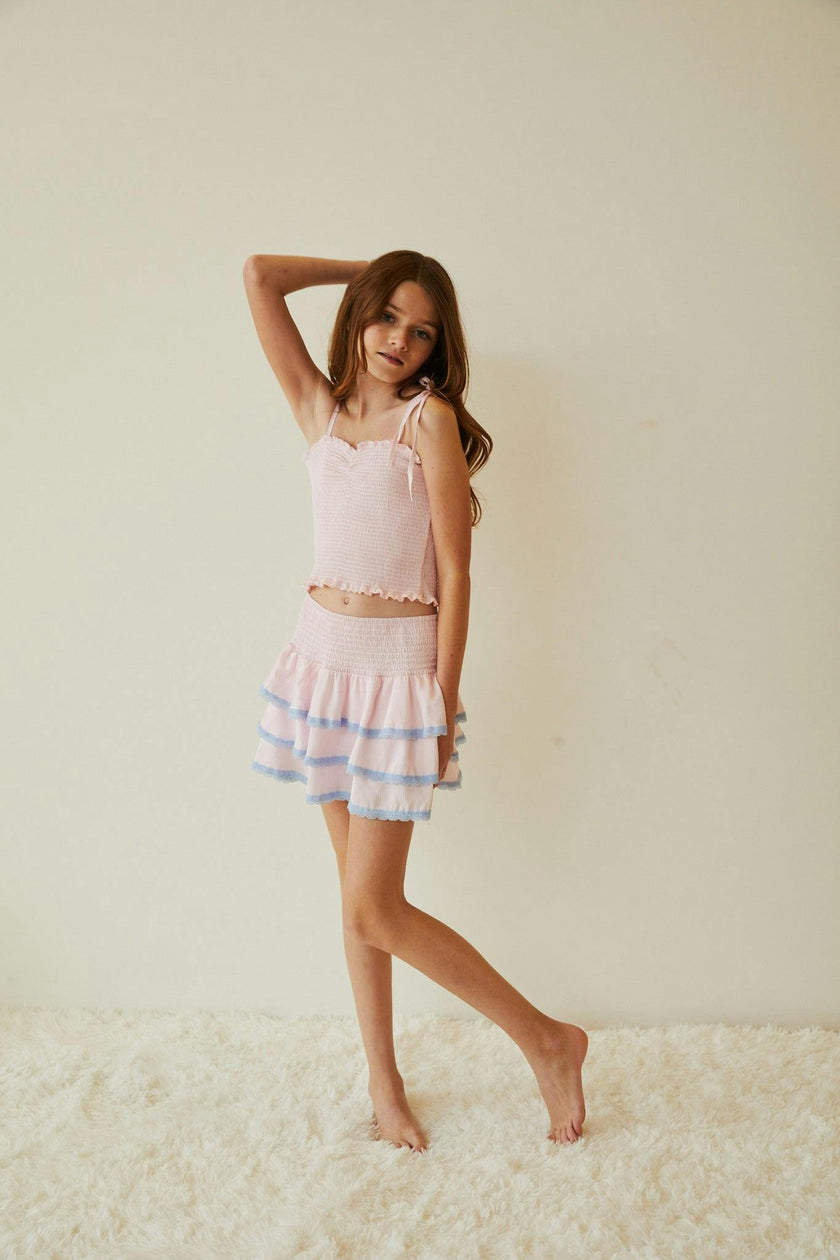 Gemma Pastel Pink Pin Strips Satin Mini Skirt
