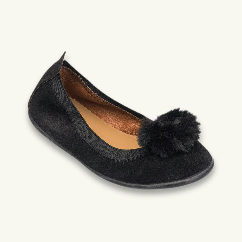 Suede Pom-Pom Ballet Flat | Black