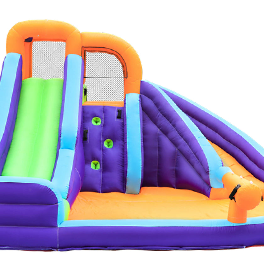 Double Slide Water Park with Climbing Wall & Water Cannon