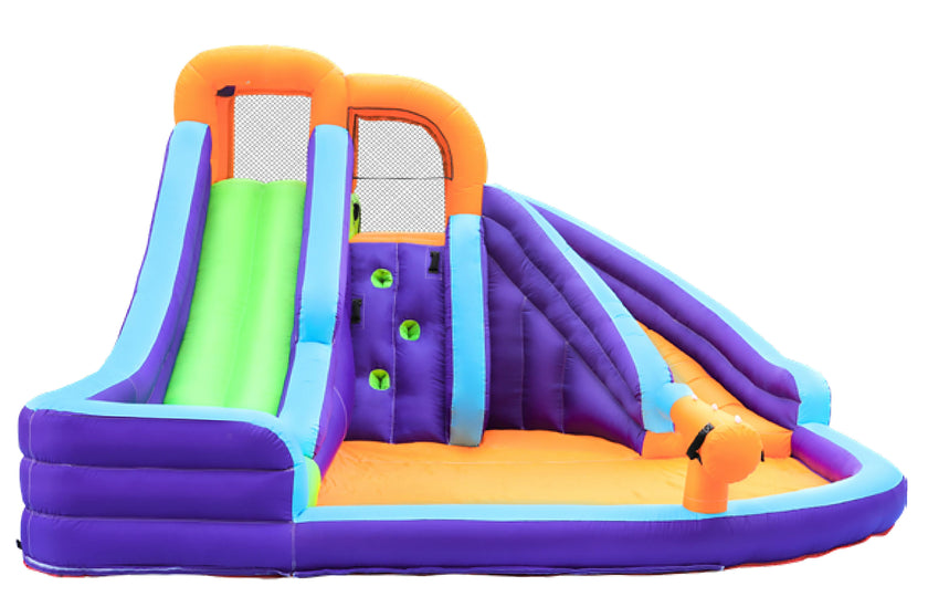 Double Slide Water Park with Climbing Wall & Water Cannon