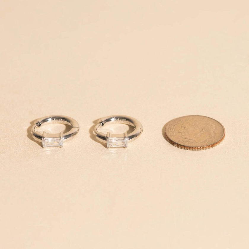 Titanium Baguette Crystal Rounded Huggie Hoop Earrings - FeatherTUFF™