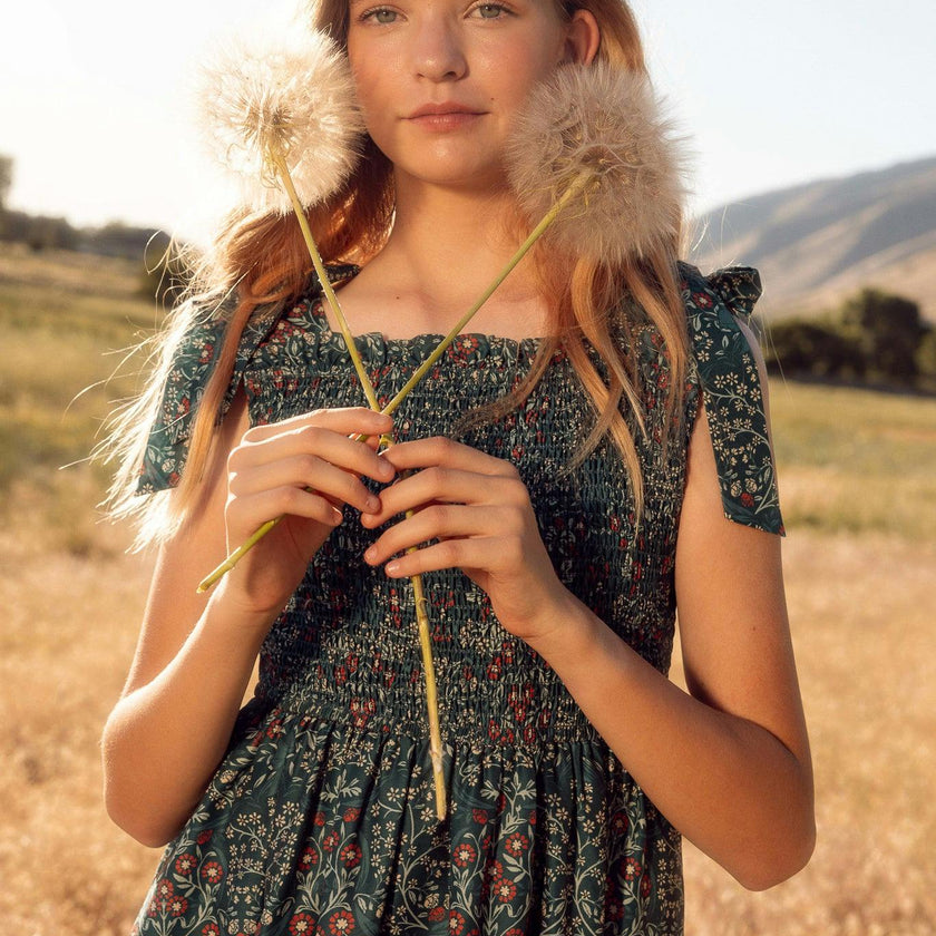 Mini Rayna Dress in Teal Ribboned Garden